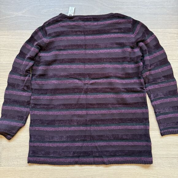 Vintage Valerie Stevens Sweater Medium Purple 90s Y2K Stripe Wool Blend Textured - Picture 2 of 10